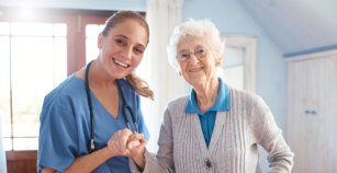 portrait and nurse with a senior woman