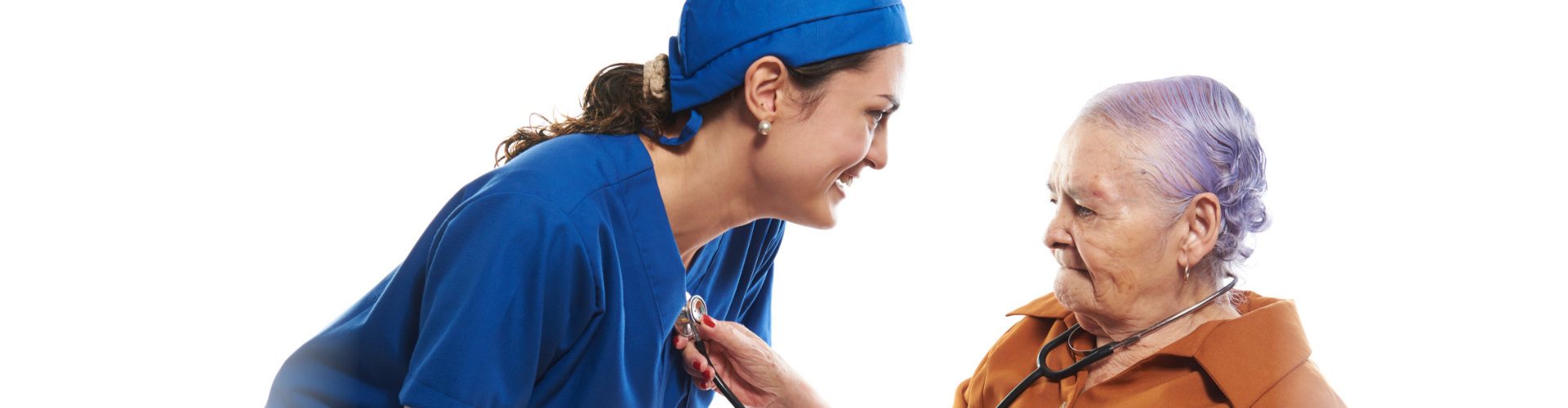 Patient checking doctors heart beat with stethoscope